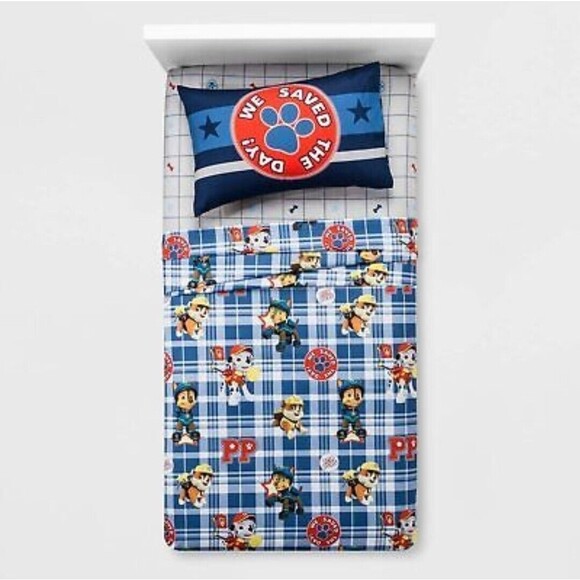 PAW Patrol Rubble Marshall Chase 3pc Preppy Pups Plaid Sheet Set, Twin - Picture 3 of 3